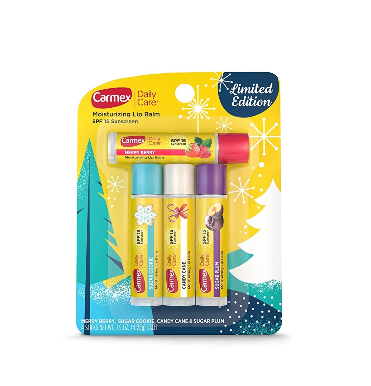 CARMEX Baumes à Lèvres Collection Noël en Stick SPF15 x 4pcs