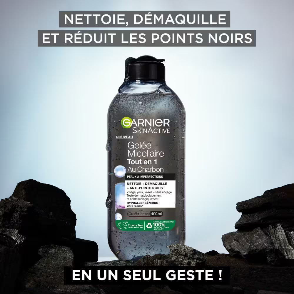 Gelée Micellaire Tout-en-1 au Charbon – Démaquillant, Nettoyant et Purifiant - Garnier