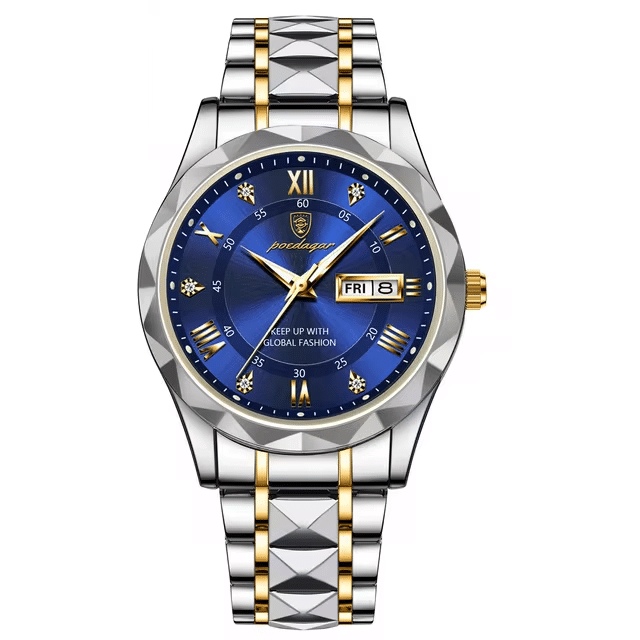 POEDAGAR 615 Montre étanche Quartz Homme - Gold Blue